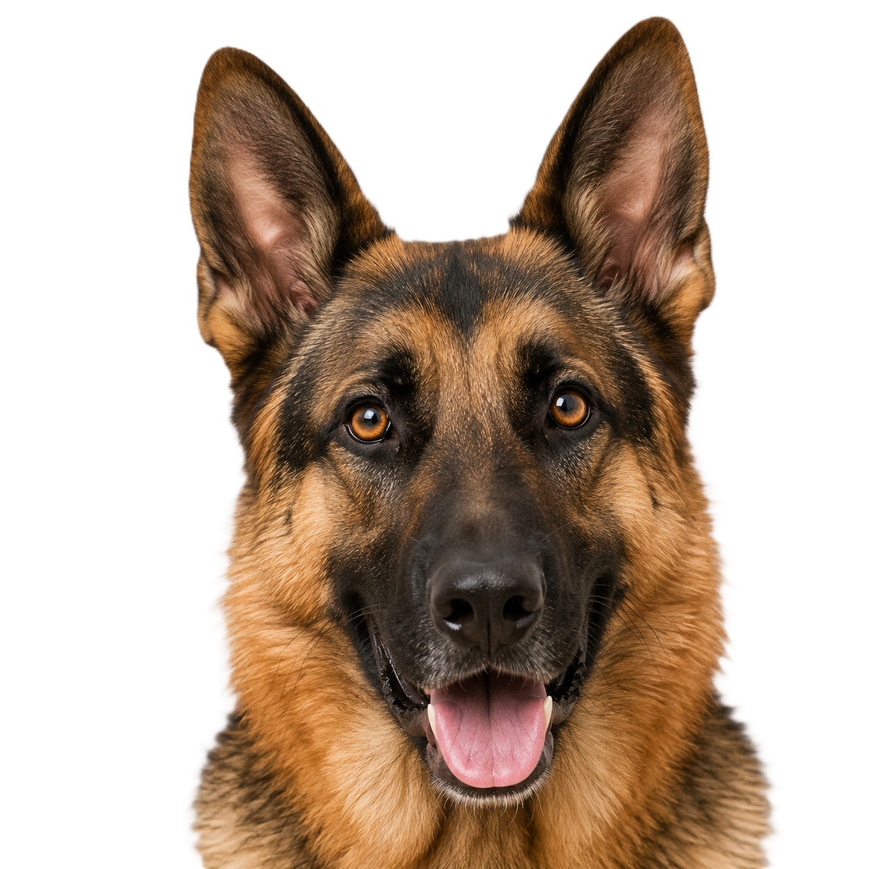 Atlas, a German Shepherd, looking warmly at the camera