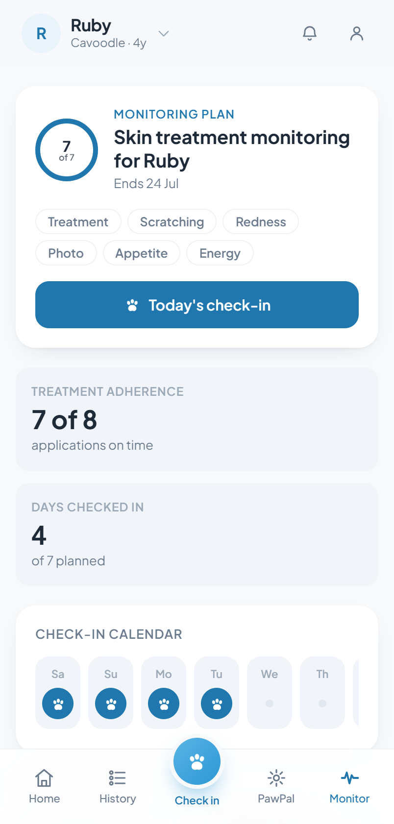 PawPad — monitoring plan screen