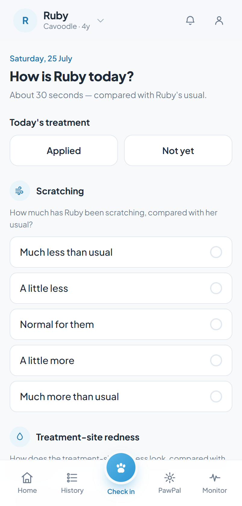 PawPad — daily check-in screen