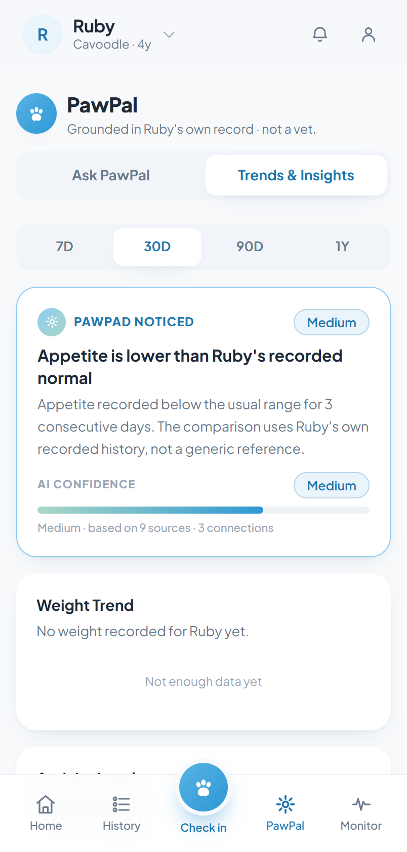 PawPad — baseline comparison screen